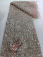 Dentelle élégante NI.AI perlée avec fleurs brodées en filet, pierres et sequins, tissu en dentelle filet pour robes de mariée et tenues de soirée
