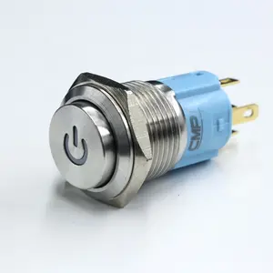 Interrupteur à bouton-poussoir d'alimentation en métal bleu 16mm marche/arrêt 12v LED