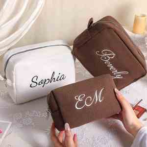 Bridesmaid Gifts Foldable Custom Embroidered Waffle Toiletry Pouch Cosmetic Travel Organizer for Bridal Party - Product Image 3