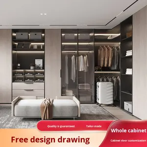 ארון אחסון מעץ איכותי, מודרני, פשוט ויוקרתי, בהתאמה אישית, מהרצפה עד התקרה, לחדר שינה או לכניסה, לאחסון בגדים. - Product Image 3