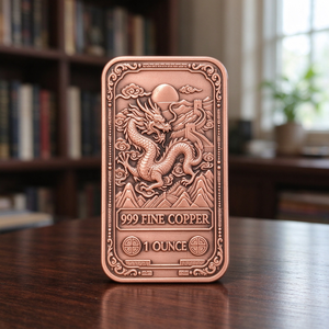 Barra de Cobre Fino de 1oz .999, Rectangular, con Diseño de Dragón Chino - Product Image 2