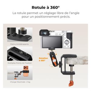 K&F CONCEPT Super Clamp Bureau con Brazo Mágico 360 °   1/4" 3/8" |   Soporte de Cámara con Doble Rótula, Soporte para Monitor MS-38 - Product Image 3