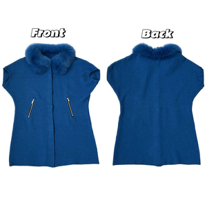 <span class=keywords><strong>Pull</strong></span> court en laine tricotée sur mesure Tyan Fashion, <span class=keywords><strong>bleu</strong></span> royal, avec col en vraie fourrure de renard, style ample de luxe pour femmes - Product Image 2