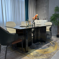 ModHomi Table à manger en marbre Plateau en pierre frittée Base en acier au carbone Luxe Moderne Rectangulaire 6 8 Places avec chaises en cuir