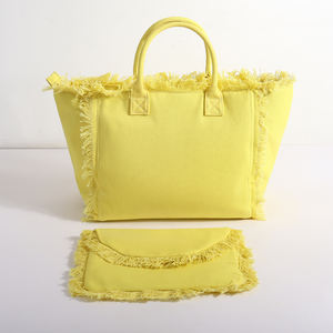 <span class=keywords><strong>Borsa</strong></span> Tote da Spiaggia Casual da Donna di Grande Capacità in Tela Impermeabile con Frange in Cotone Nappa e Ricamo Lettere Fai da Te - Product Image 3