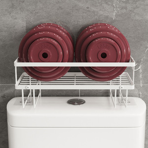 Étagère murale autocollante à chaud <span class=keywords><strong>pour</strong></span> salle de bain, à placer au-dessus des toilettes, étagère à 2 niveaux, gain de place, étagères de salle de bain avec crochets - Product Image 4