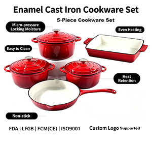 Set di Pentole in Ghisa 5 Pezzi, Adatte al Forno, Padelle e Pentole per Cucina, Set di Pentole per Fornelli a Induzione e Gas - Product Image 2