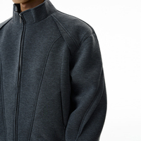 Veste de survêtement courte et ample vintage déstructurée avec broderie personnalisée, panneaux à coutures courbées, col montant et fermeture éclair, en tissu Air Layer