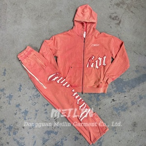 Conjuntos de Sudadera y Pantalones Deportivos de Algodón con Lavado Ácido Personalizado, Traje de Jogging con Parche Bordado, Sudadera con Cremallera y Pantalones Deportivos para Hombre - Product Image 3