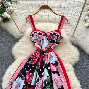 Abito con Bretelle Stile Retrò Elegante, Stampa Personalizzata, Effetto Snellente in Vita, Ampia Gonna a Ruota - Product Image 6