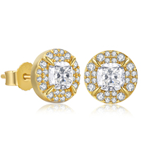 Boucles d'oreilles clous halo en argent 925 plaqué or avec pierres CZ 5A taille brillant rond pour homme, serties à griffes