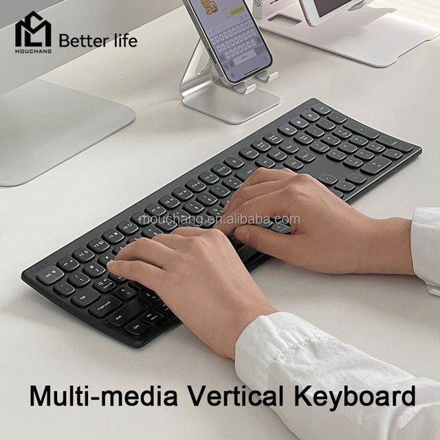 Ultra-thin Curved Surface Floating Wireless Keyboard  5.2 Multi-media Connect 111keys Vertical Keyboard