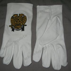 Masonic Past Master guantes de algodón blanco | Guantes de algodón blanco con bordado azul real cuadrado y brújula con botón - Product Image 6