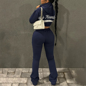 3043 kadın rahat mektup nakış sportif <span class=keywords><strong>2</strong></span>-Piece setleri uzun kollu Hoodie & kısa Sweatpants için sonbahar spor izci - Product Image 3