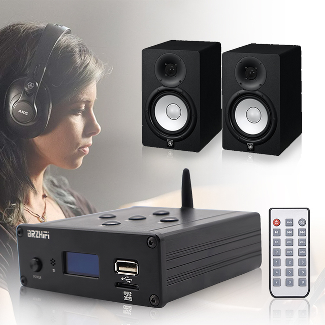 BRZHIFI Aluminum ES9018 BT 5.0 USB Mini Portable Hifi Player Home Remote APP Control HiFi Power Amplifier