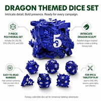 Ensemble de dés de jeu de rôle DND en métal bleu royal, tête de dragon, faits à la main, écologiques, 7 pièces, dés polyédriques à pointes, jeux de société, kit cadeau