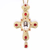 ZD075 Nouveau Pectoral de Prêtre Orthodoxe Grec en Alliage de Zinc Plaqué Or 18K avec Collier et Diamant Carré en Cristal Coloré