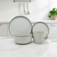 Ensemble de salle à manger en grès Guangda, style classique contemporain et luxueux |   Assiettes et tasses en céramique blanche émaillée |   Résistant à la chaleur, compatible four/micro-ondes