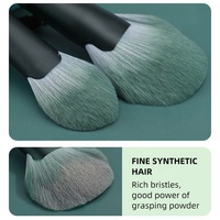 Ensemble complet de 14 pinceaux de maquillage haut de gamme vert foncé, manche incurvé, poils doux, pour fard à joues rose et fard à paupières, idéal pour les débutants
