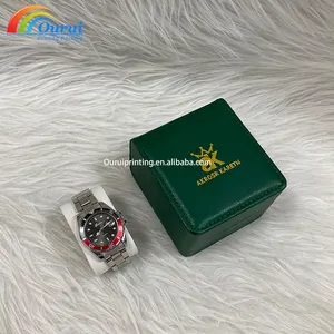 Custom Logo Single PU Leather Watch Box Green Leather Single Branded Watch Case Packaging With PU Lining