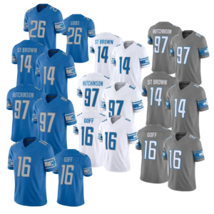Nouveaux maillots de football américain personnalisés pour hommes de l'équipe de Detroit 2025 – Tenues brodées et cousues # 97 # 14 # 26 # 20 # 58 # 16 - Product Image 1