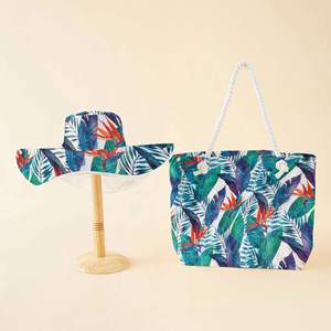 Conjunto de Bolso de Lona y Sombrero de Playa de Dos Piezas, Estilo Europeo y Americano, Bolso de Compras Simple y Moderno, Sombrero Informal - Product Image 2