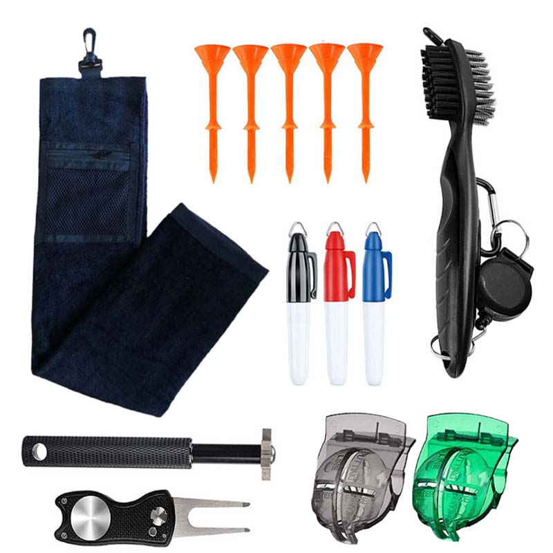 Golf club cleaning kit tool with sports towel+ cleaning brush+golf scriber+golf ball liner,total 14pcs accessories