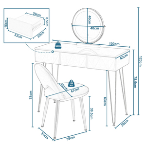 Factory Direct Hairpin Legs White 3D Effect Drawers <b>Dressing</b> <b>Table</b> <b>with</b> Velvet Stool and 360. Swiveling Mirror Set - Product Image 6
