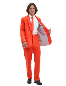 2 parça erkek klasik turuncu düğün Suit Blazer katı renk Polyester pantolon yetişkin klasik takım elbise cadılar bayramı için