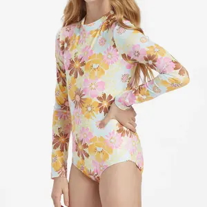 2024 Summer Beautiful Girls 1 Piece Flower Power Bodysuit Surf Swimsuit Bikini Custom Printed Pattern Baby Swimwear