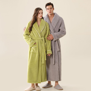 Accappatoio Pigiama Termico Lungo Extra Lungo in Pile Corallo con Scollo a <span class=keywords><strong>V</strong></span> per Donna e Coppie - Collezione Invernale - Product Image 2