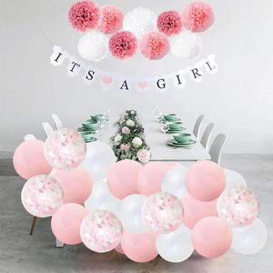 Decorazioni per Baby Shower per Bambine, Baby Shower Rosa e Bianco, Striscione 'È una Bambina', Coriandoli, Palloncini, Pompon di Carta per Baby Shower - Product Image 6