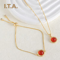 Ensemble collier et pendentif ovale en grenat plaqué or 18 carats en cuivre, style bambou géométrique sportif, accessoire long pour pull, best-seller automne/hiver