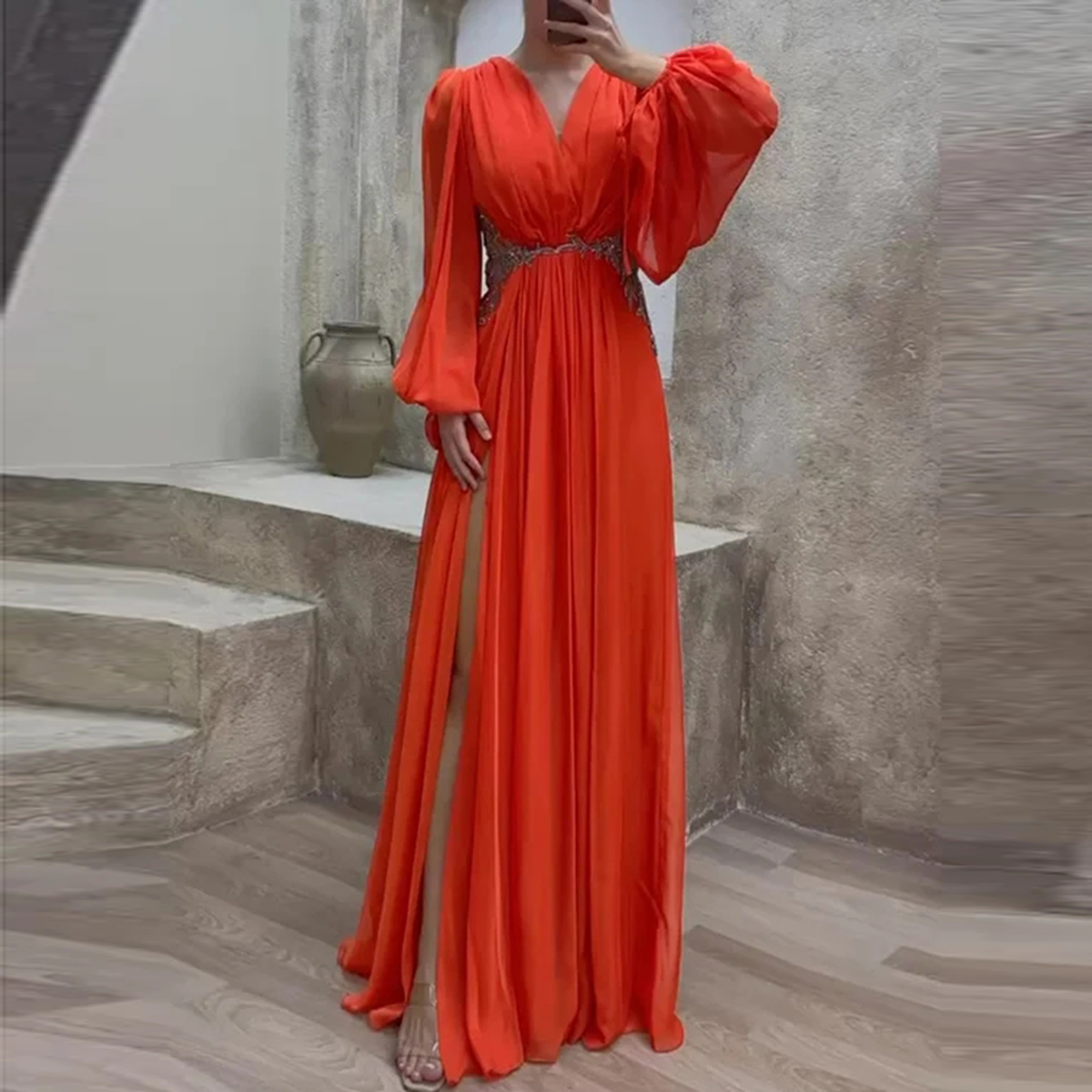slim fit dress slacks Dark Plum Fitted Gown With Extra Long Sleeves – shopaleena main image 1