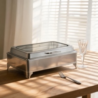 Rechteckiger Chafing Dish aus Edelstahl, Glasdeckel Buffet-Speisenwärmer für Hotel, Restaurant, Bankett-Catering-Services DDP Schnellversand