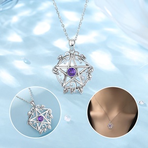 Zircon cubique violet 925 en argent Sterling conception spéciale bijoux fins sorcière Wiccan pentagramme pendentif collier pour femmes ou hommes - Product Image 3