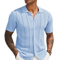 Cardigan tricoté bleu clair à manches courtes pour homme avec motif uni, col rond, fermeture éclair, fourrure respirante, idéal pour l'été