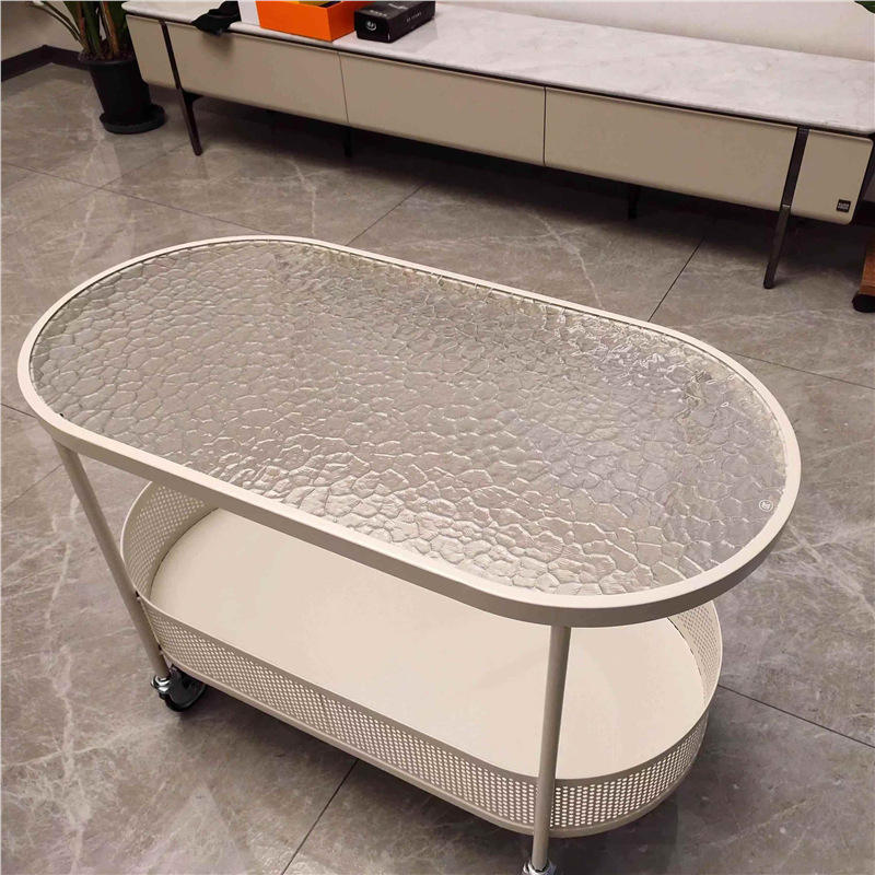 [ลายคลื่นน้ำขาว] โต๊ะกาแฟสองชั้นแบบเคลื่อนย้ายได้ ขนาด 60*40*50