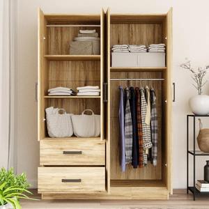 Armoire autoportante sur mesure couleur naturelle à 4 portes avec tringle de suspension, étagères et 2 tiroirs - Product Image 3