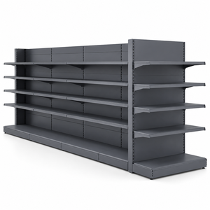Capot d'extrémité de gondole robuste en <span class=keywords><strong>acier</strong></span> inoxydable, étagère métallique 4 niveaux gris foncé pour supermarché, présentoir d'allée - Product Image 1