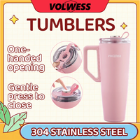 Mug de voyage isotherme promotionnel en acier inoxydable de 30 oz, écologique, avec poignée et couvercle, et paille anti-fuite