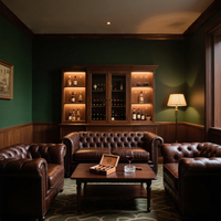 Canapé d'angle en cuir à siège unique, style club privé américain, avec cadre en bois vintage, pour bar à whisky, idéal pour salon de cigares