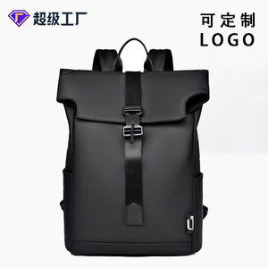 Water Resistant <b>Backpack</b> <b>Large</b> Capacity Flip Top Laptop Compartment Unisex For Commuting Business Travel Gray Black Green Solid - Product Image 5