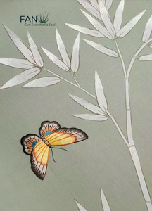 Hand-painted and Embroidered Peony <strong>Wallpaper</strong> with a Light <strong>Green</strong> <strong>Background</strong> - Product Image 5