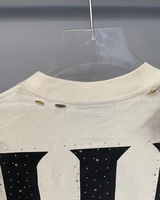 Merek Fashion Pakaian Pria Kaos LH Desain Lubang Berhias Rhinestone Lengan Pendek Grosir Kaos Life Hustlers untuk Pria