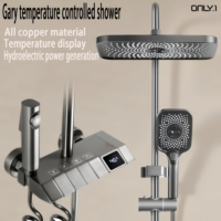 Système de douche thermostatique numérique de luxe à poignée unique avec affichage, finition chrome piano, en laiton, pour salle de bain complète