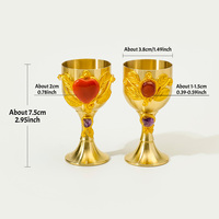Calice en laiton incrusté de cristal naturel en forme de cœur, feuille dorée, pour la décoration de l'autel, ornement de la maison, cadeau spirituel