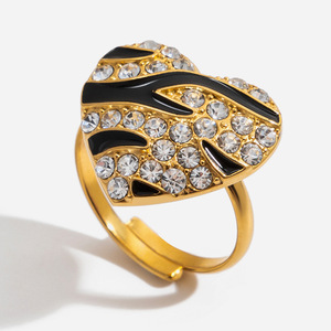 <b>Heart</b> Shaped Rhinestone Ring Gold <b>Black</b> Pave Setting Women's Jewelry Gift - Product Image 1