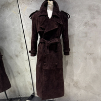 Manteaux à double boutonnage avec ceinture en daim véritable, coupe-vent pour femmes, long trench-coat en daim