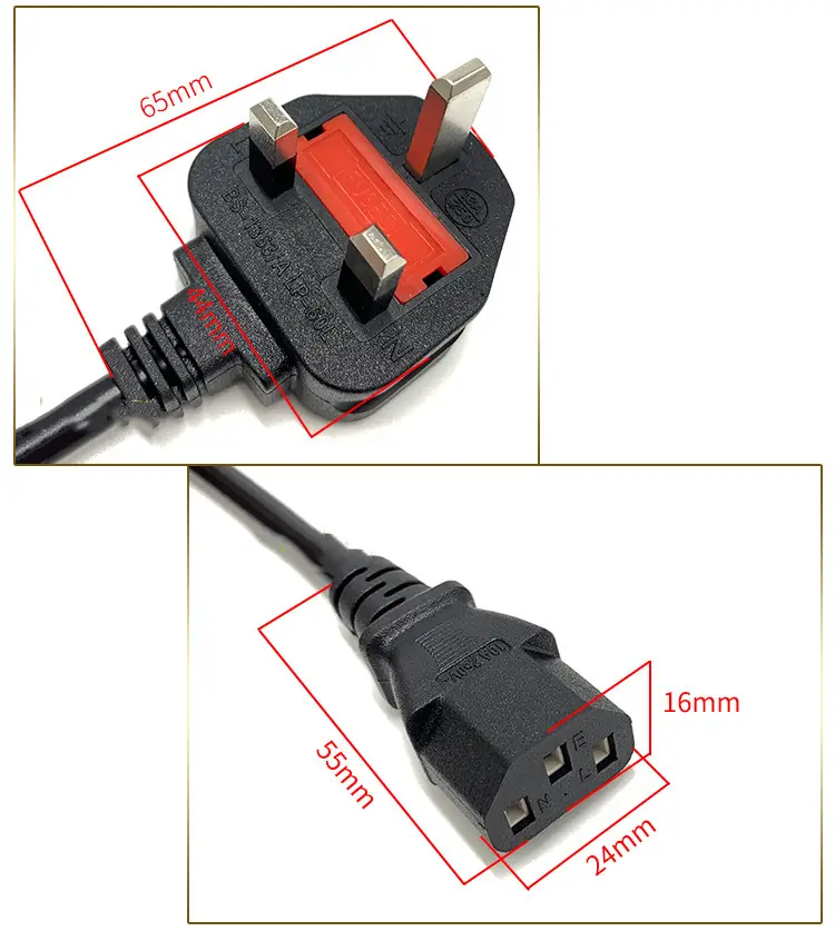 Uk Ac 전원 코드 영국 플러그 C13 끝 전기 연장 코드 240v 3 플러그 15amp uk 전원 코드